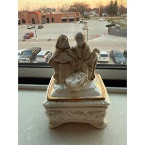 Vintage Nativity Scene Music Box Trinket Dish Religious Collectible